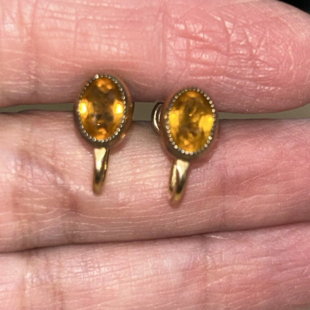 Vintage 1/20 12K Gold Filled Screw back Citrine Earrings Oval Stone